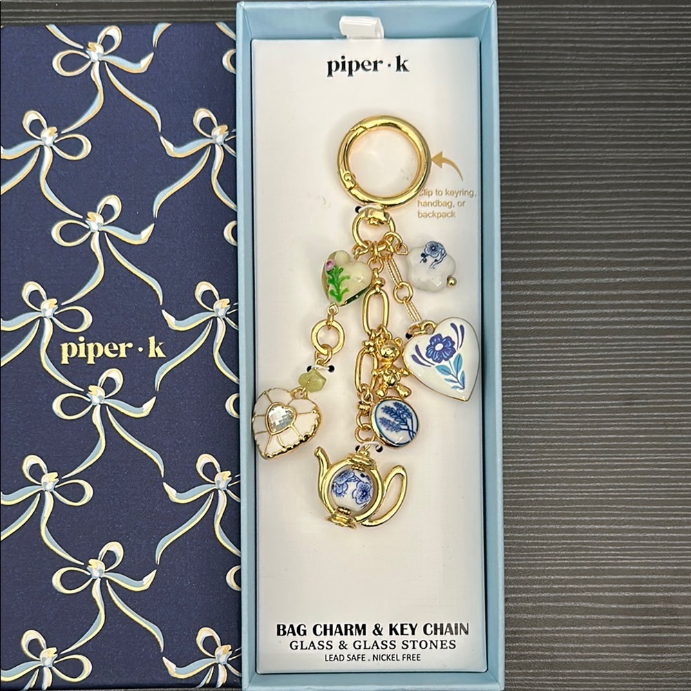 Piper K Gold and Blue Bag Charm Key Chain